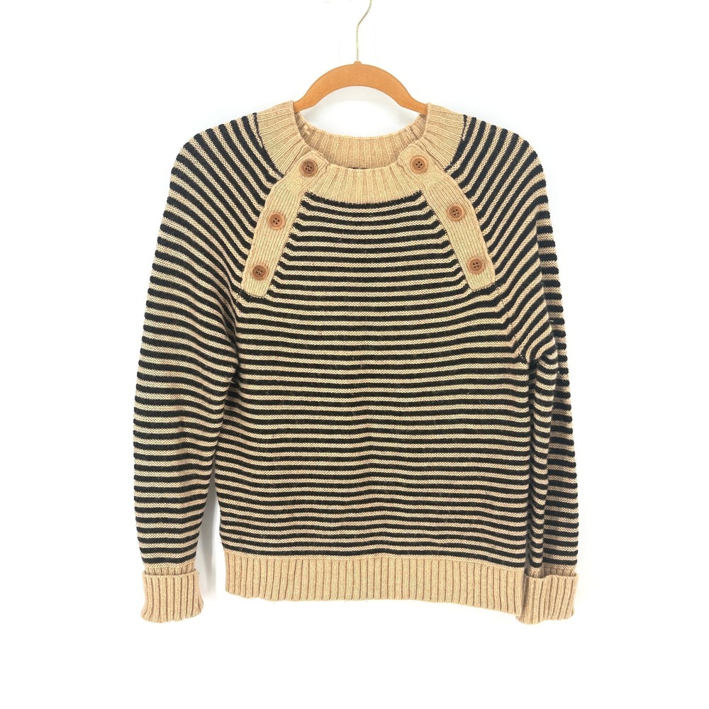 J. Crew Women Striped Button Shoulder Dark Academia Preppy Sweater Size S Fisher